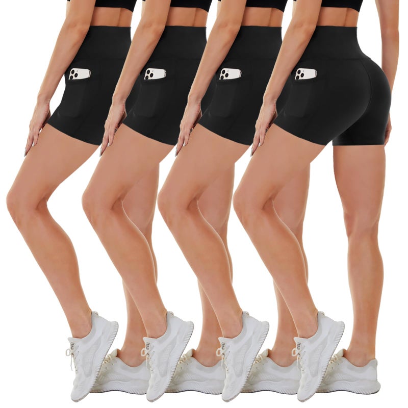 CAMPSNAIL 4 Pack Biker Shorts Women with Pockets â€“ 5"/8" High Waist Tummy Control Workout Gym Yoga Running Compression Shorts - Image 1